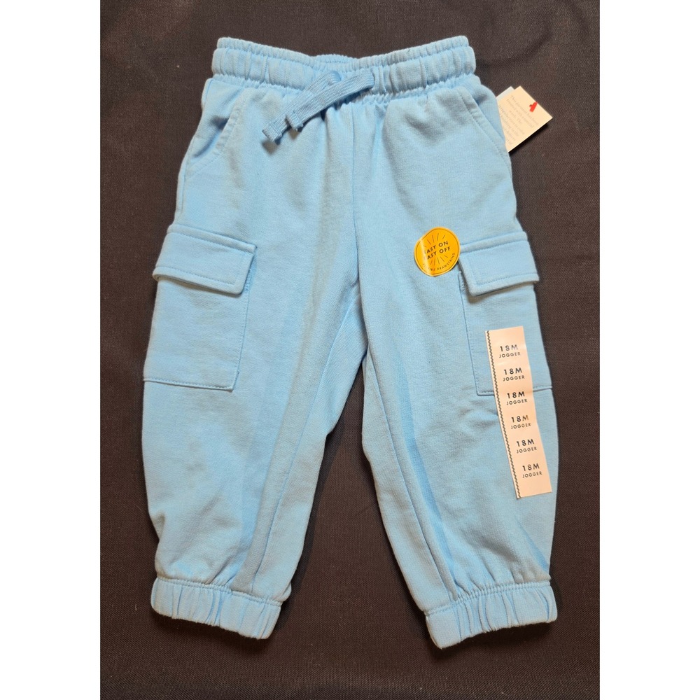 Cat & Jack Toddler Boys Light Blue Cozy Cargo Jogger Pants 18M NWT